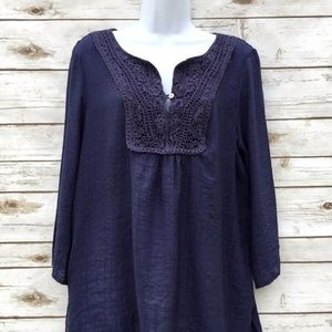 Blue BOHO Festival Top with Crochet Lace Insert